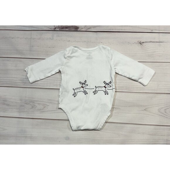 CARTER'S 3M Long Sleeve Bodysuit White Santa Sleigh Reindeer Christmas Baby - Picture 6 of 6